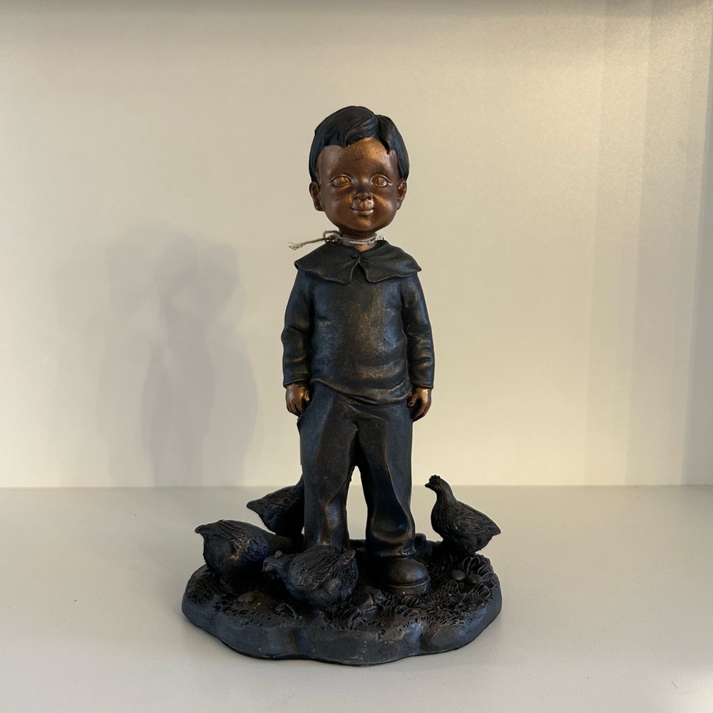 New - Park Hill Collection “Boy with Chickens” Bronze Figurine